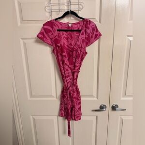 100% SILK Banana Republic Circle Mod Print asymmetrical Style Wrap Dress